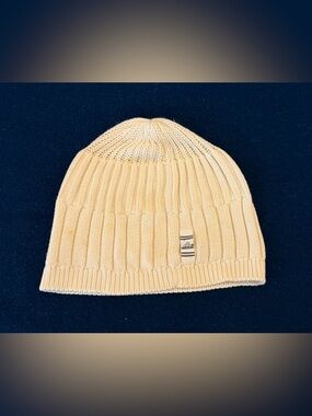 Adidas Cream Ribbed Knit Beanie Hat Neutral Winter Cap Unisex One Size